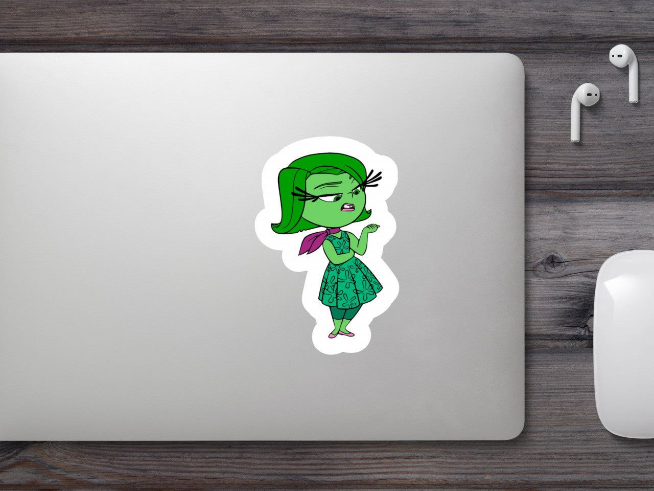 Set 5 bucati, Sticker decorativ, Disney Inside Out Disgust, Rezistent la apa, NO9028, 6 cm, Multicolor