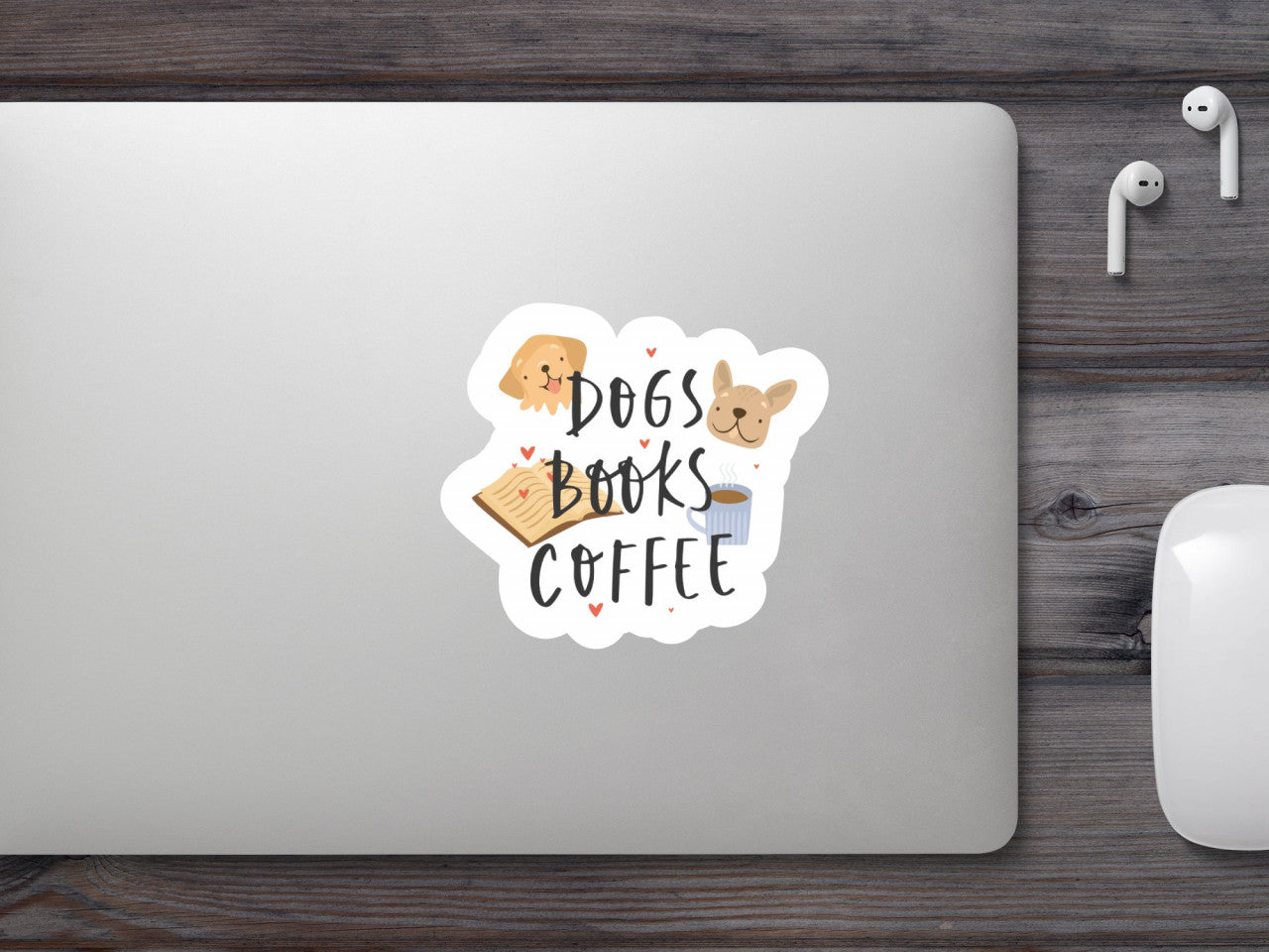 Set 5 bucati, Sticker decorativ, Dogs books coffee, Rezistent la apa, NO9057, 6 cm, Multicolor