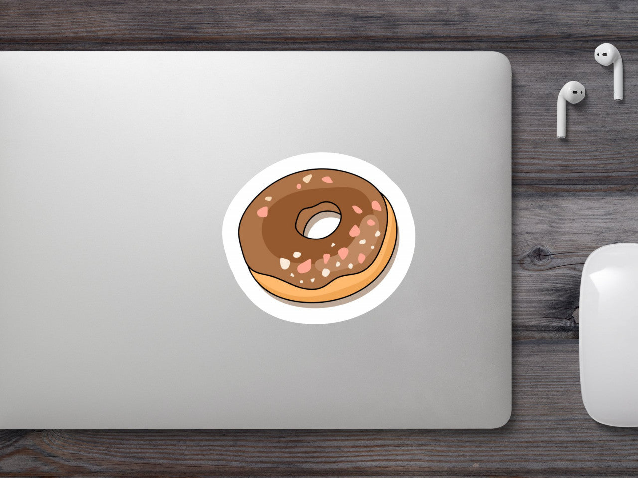 Set 5 bucati, Sticker decorativ, Donut cu ciocolata, Rezistent la apa, NO9080, 6 cm, Multicolor