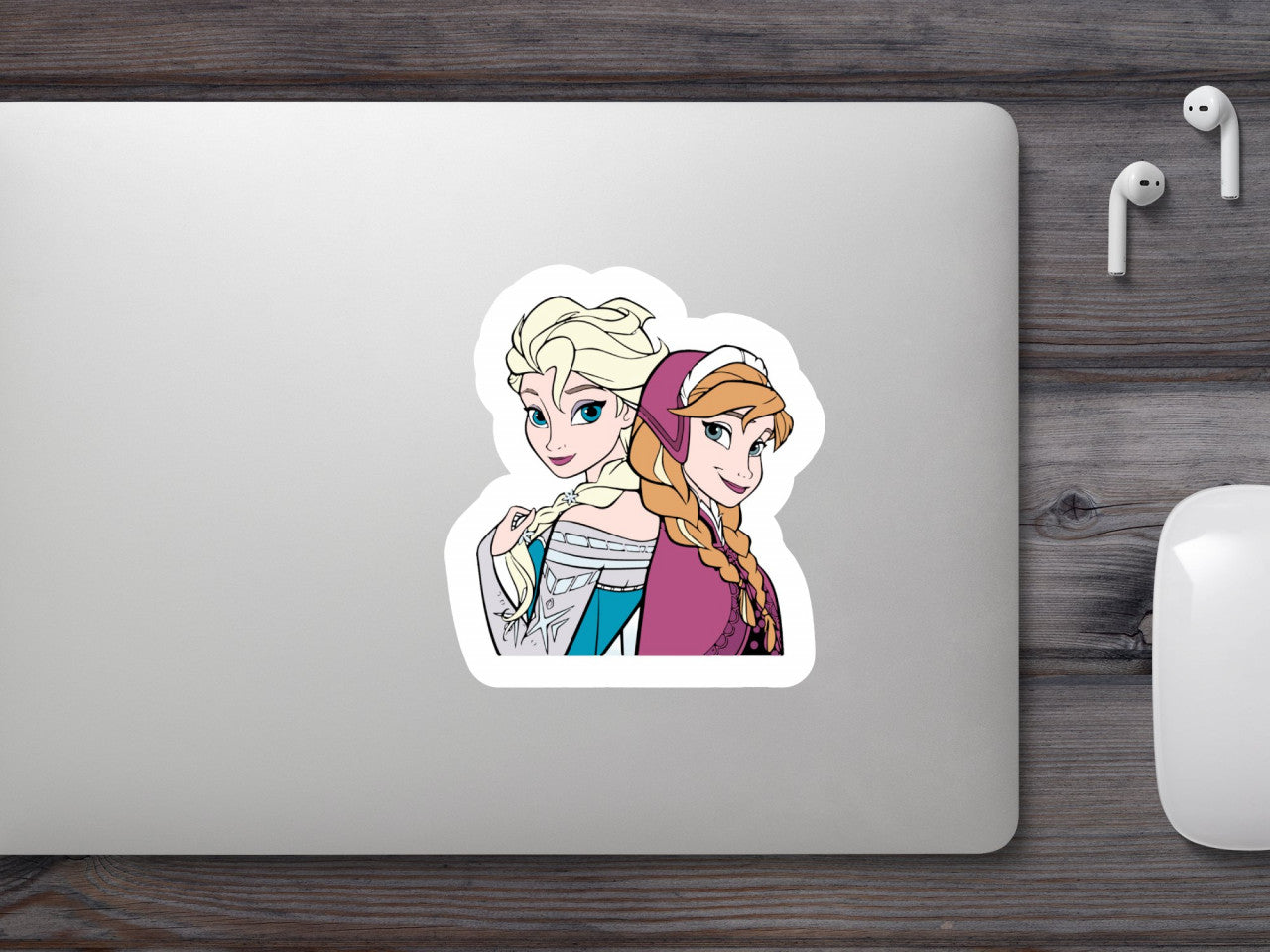 Set 5 bucati, Sticker decorativ, Elsa si Anna spate in spate, Rezistent la apa, NO9191, 6 cm, Multicolor