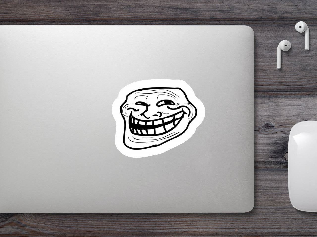 Set 5 bucati, Sticker decorativ, Fa���� de Troll r��z��nd in hohote Meme, Rezistent la apa, NO9239, 6 cm, Multicolor