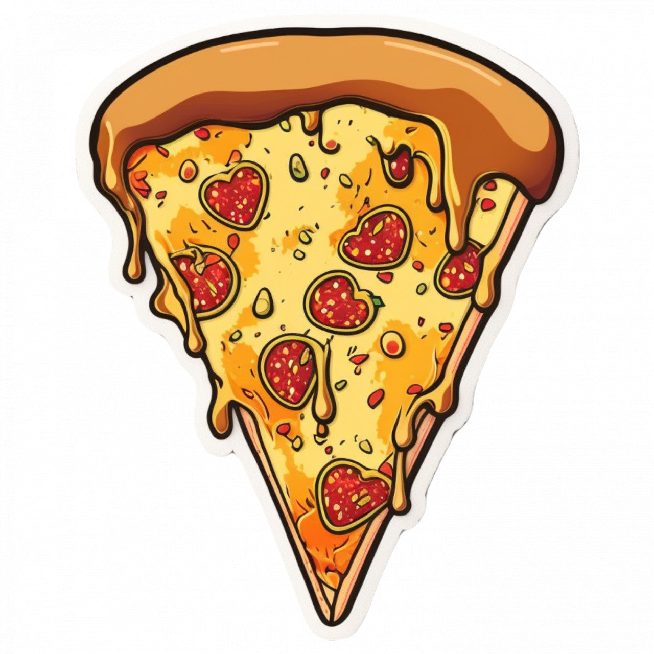 Set 5 bucati, Sticker decorativ, Felie de pizza cu salam, Rezistent la apa, NO9248, 6 cm, Multicolor