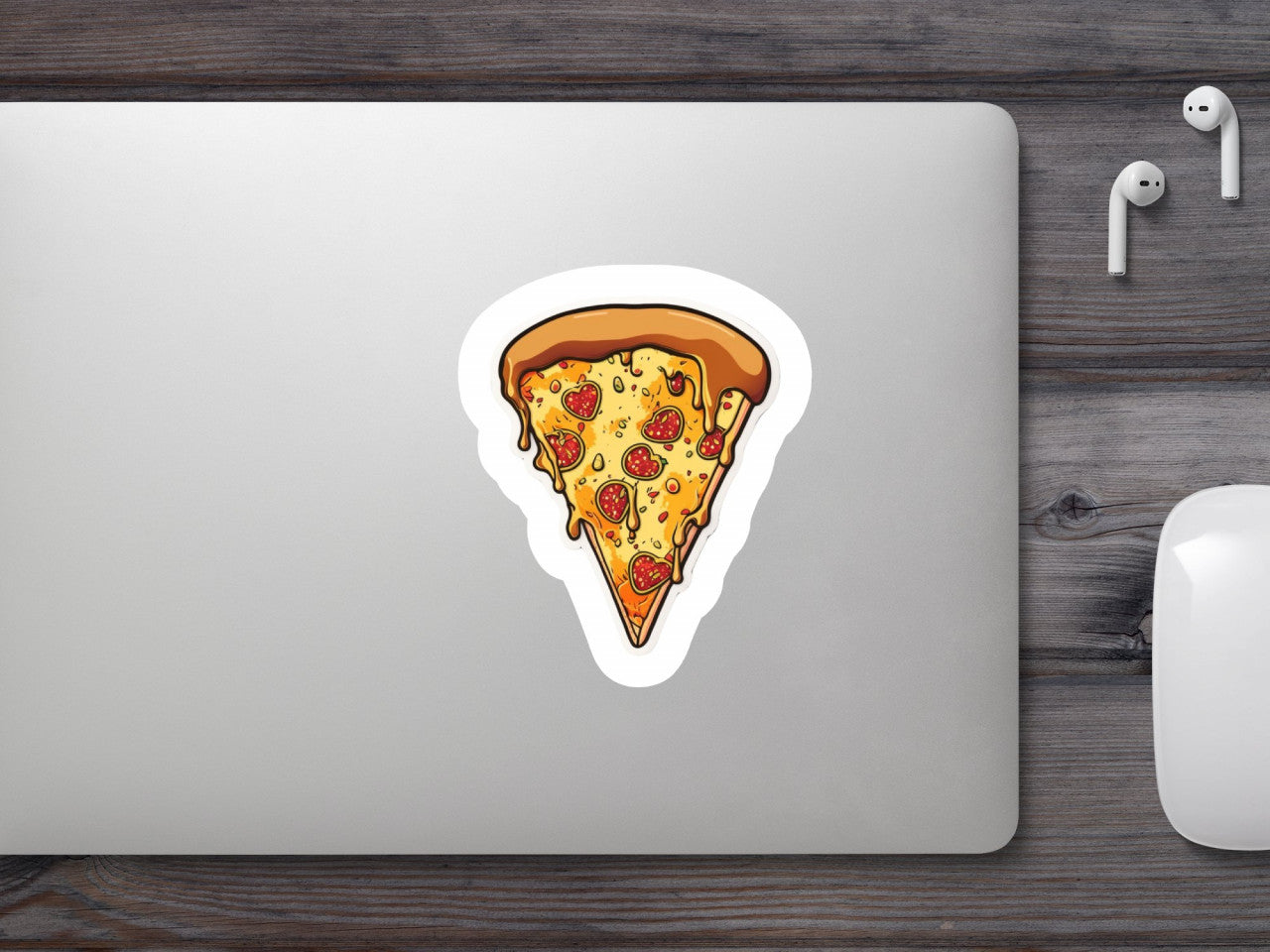 Set 5 bucati, Sticker decorativ, Felie de pizza cu salam, Rezistent la apa, NO9248, 6 cm, Multicolor