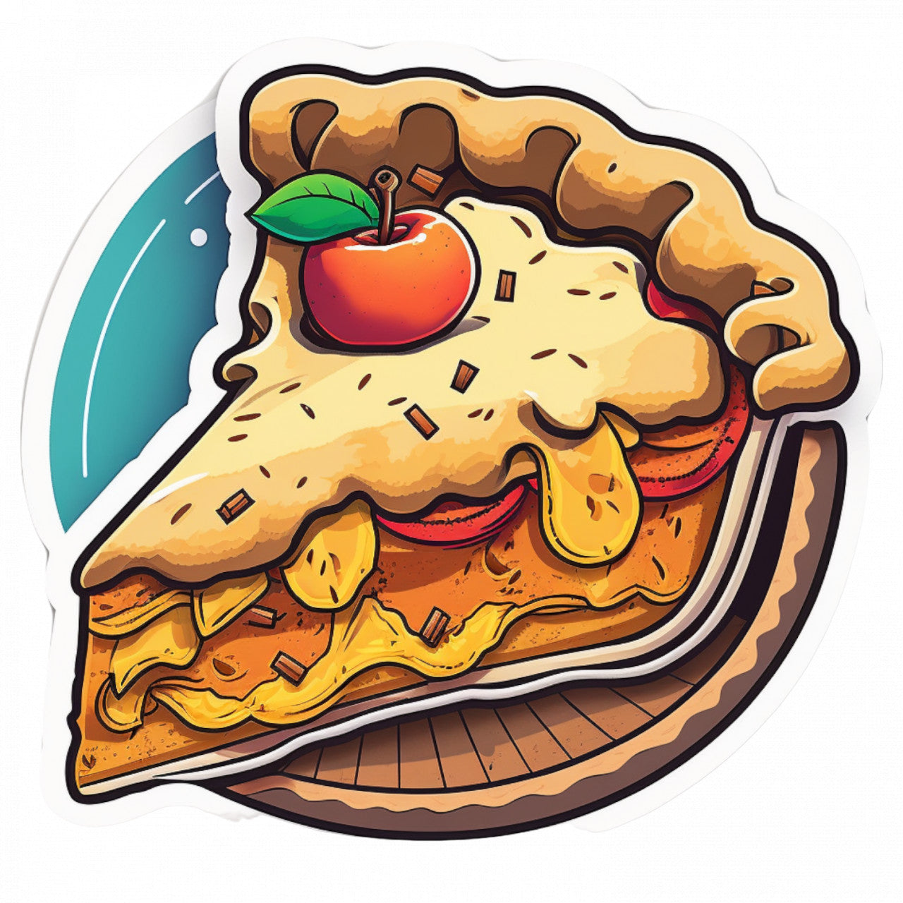 Set 5 bucati, Sticker decorativ, Felie de tarta cu mere, Rezistent la apa, NO9249, 6 cm, Multicolor