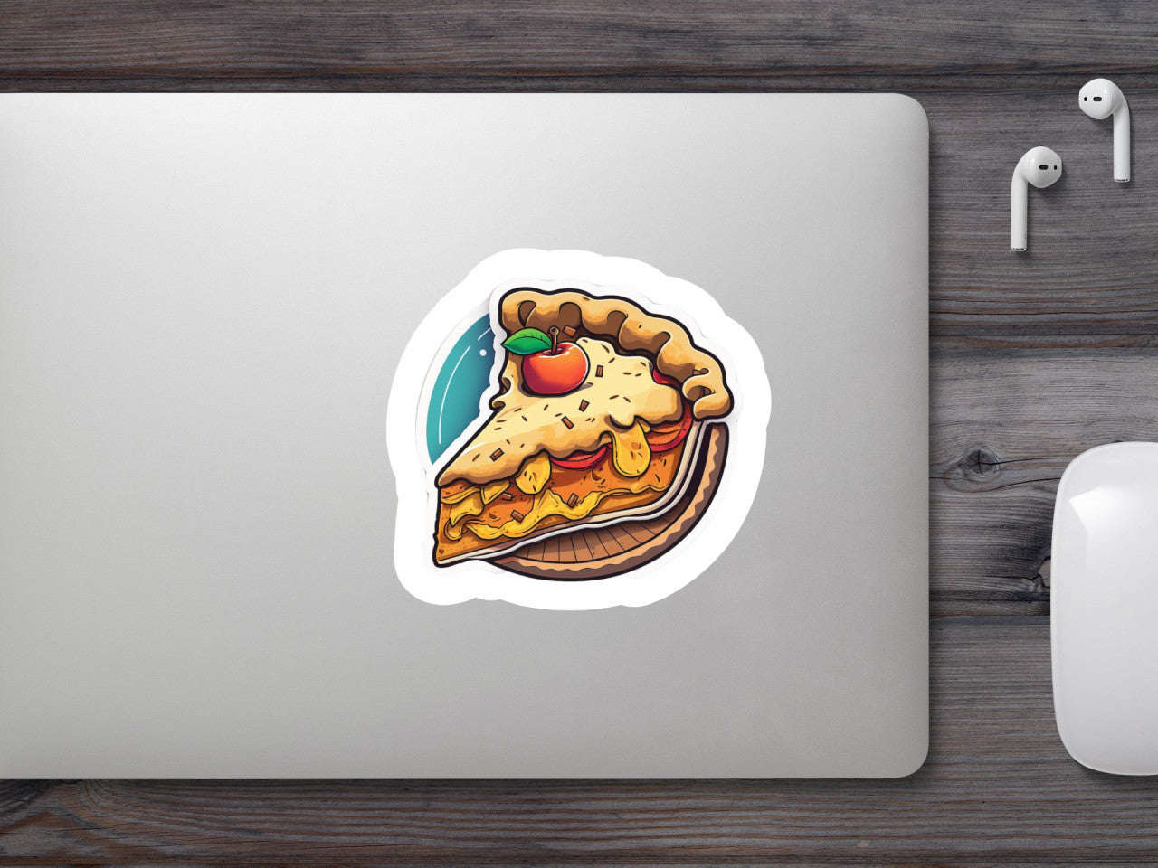 Set 5 bucati, Sticker decorativ, Felie de tarta cu mere, Rezistent la apa, NO9249, 6 cm, Multicolor