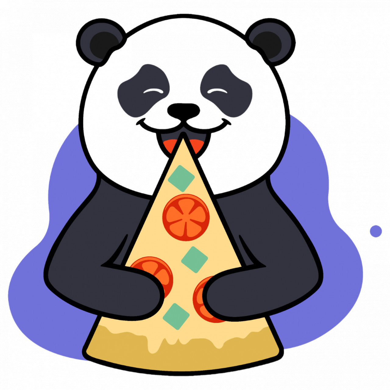 Set 5 bucati, Sticker decorativ, Fericitul Panda cu pizza, Rezistent la apa, NO9264, 6 cm, Multicolor