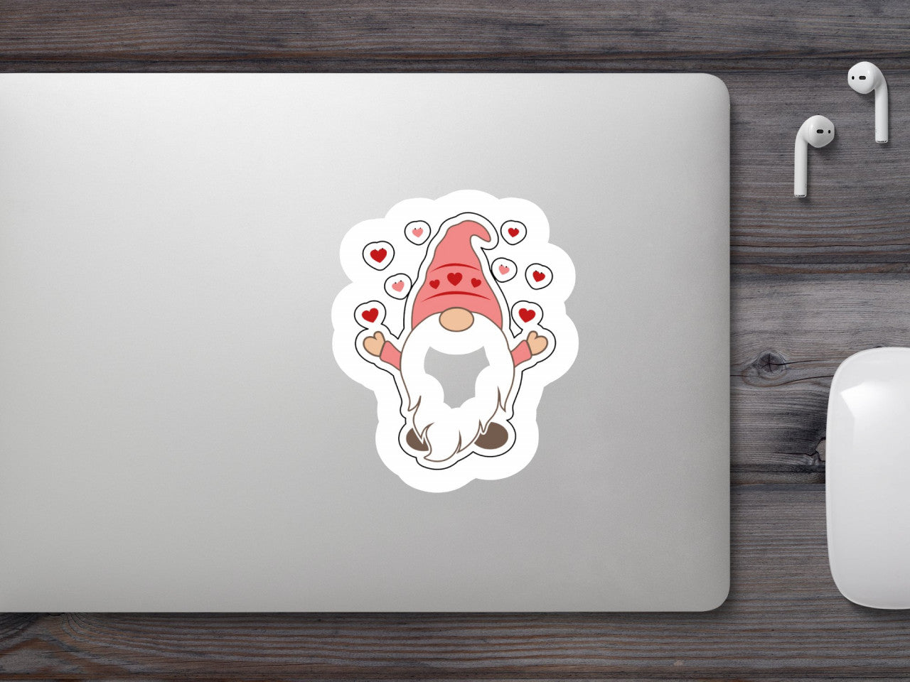 Set 5 bucati, Sticker decorativ, Gnom de Craciun cu inimioare, Rezistent la apa, NO9439, 6 cm, Multicolor