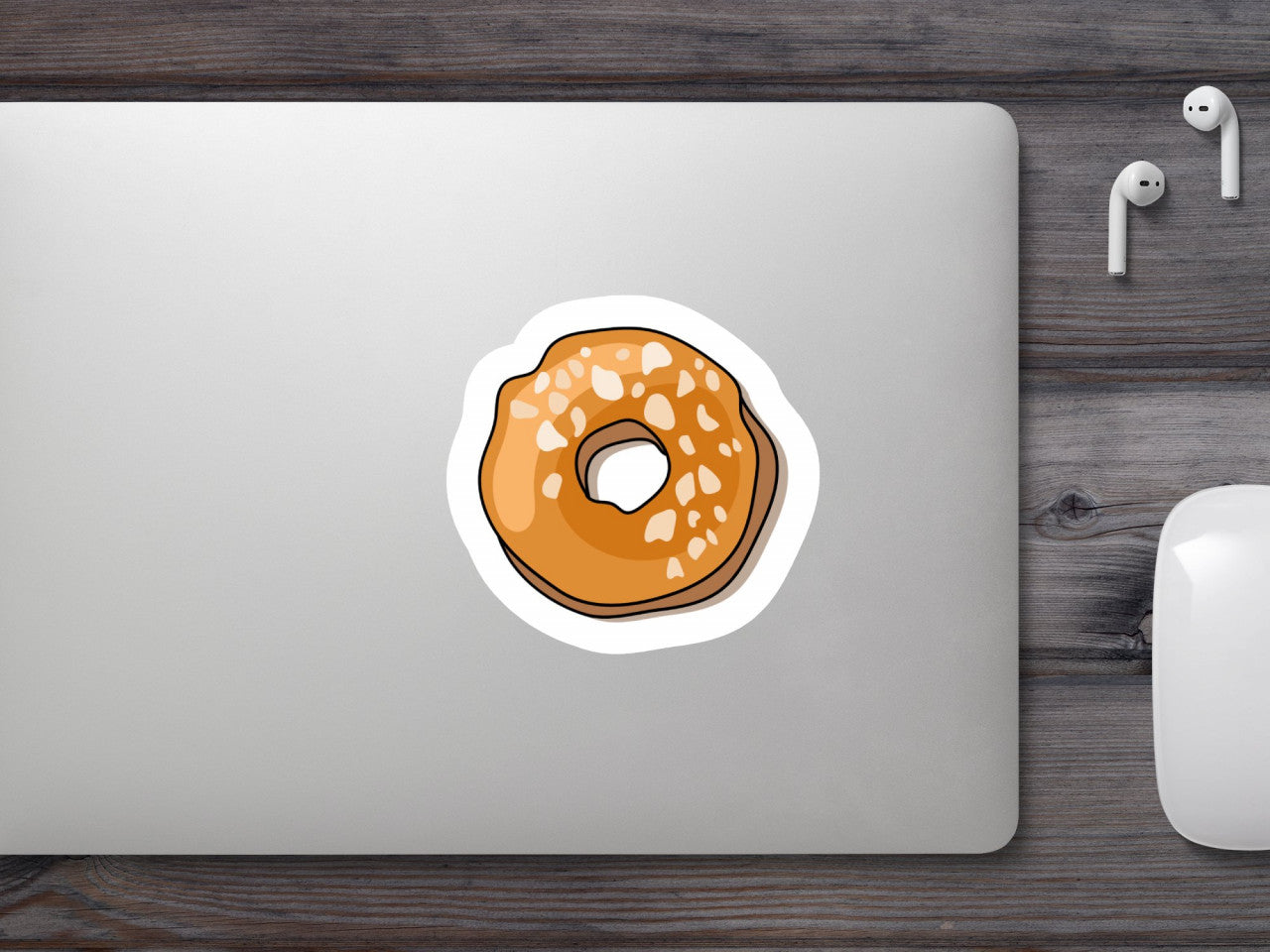 Set 5 bucati, Sticker decorativ, Gogoasa Donut cu caramel, Rezistent la apa, NO9463, 6 cm, Multicolor