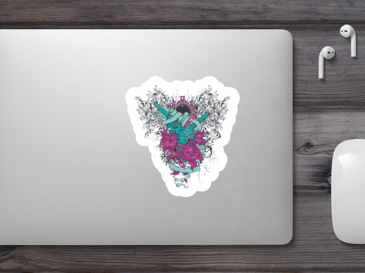 Set 5 bucati, Sticker decorativ, Guns and Roses, Rezistent la apa, NO9533, 6 cm, Multicolor