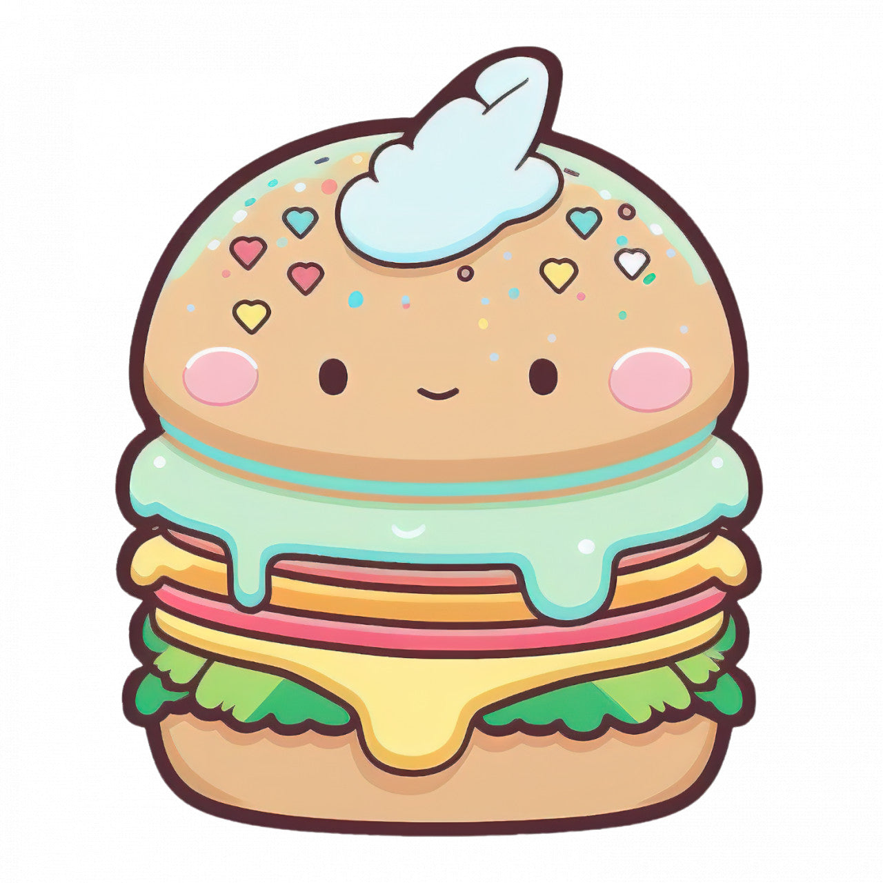 Set 5 bucati, Sticker decorativ, Hamburger fierbinte, Rezistent la apa, NO9553, 6 cm, Multicolor