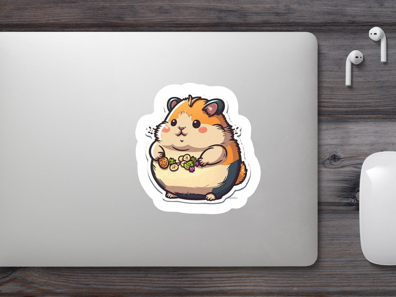 Set 5 bucati, Sticker decorativ, Hamster cu fructe in mana, Rezistent la apa, NO9555, 6 cm, Multicolor