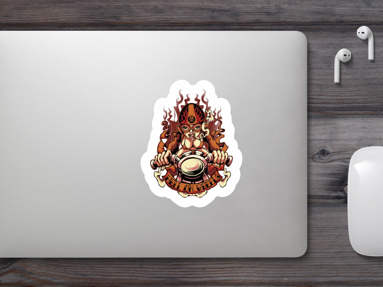 Set 5 bucati, Sticker decorativ, Hell on wheels, Rezistent la apa, NO9603, 6 cm, Multicolor
