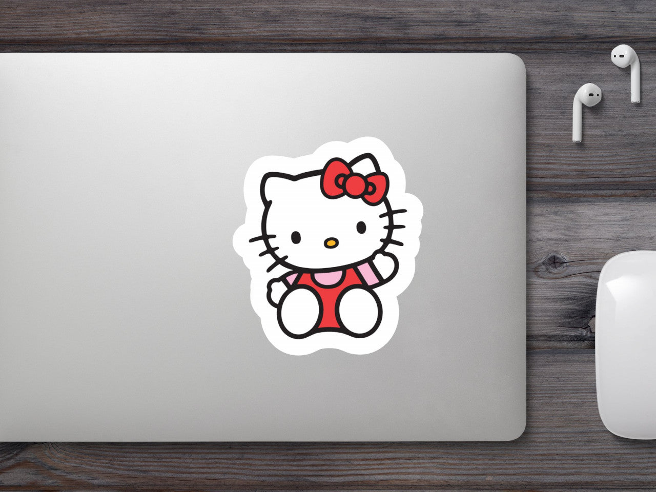 Set 5 bucati, Sticker decorativ, Hello Kitty cu funda, Rezistent la apa, NO9612, 6 cm, Multicolor