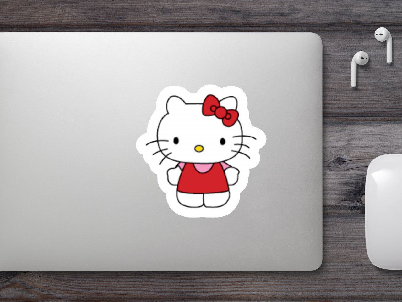 Set 5 bucati, Sticker decorativ, Hello Kitty imbracata dragut, Rezistent la apa, NO9635, 6 cm, Multicolor