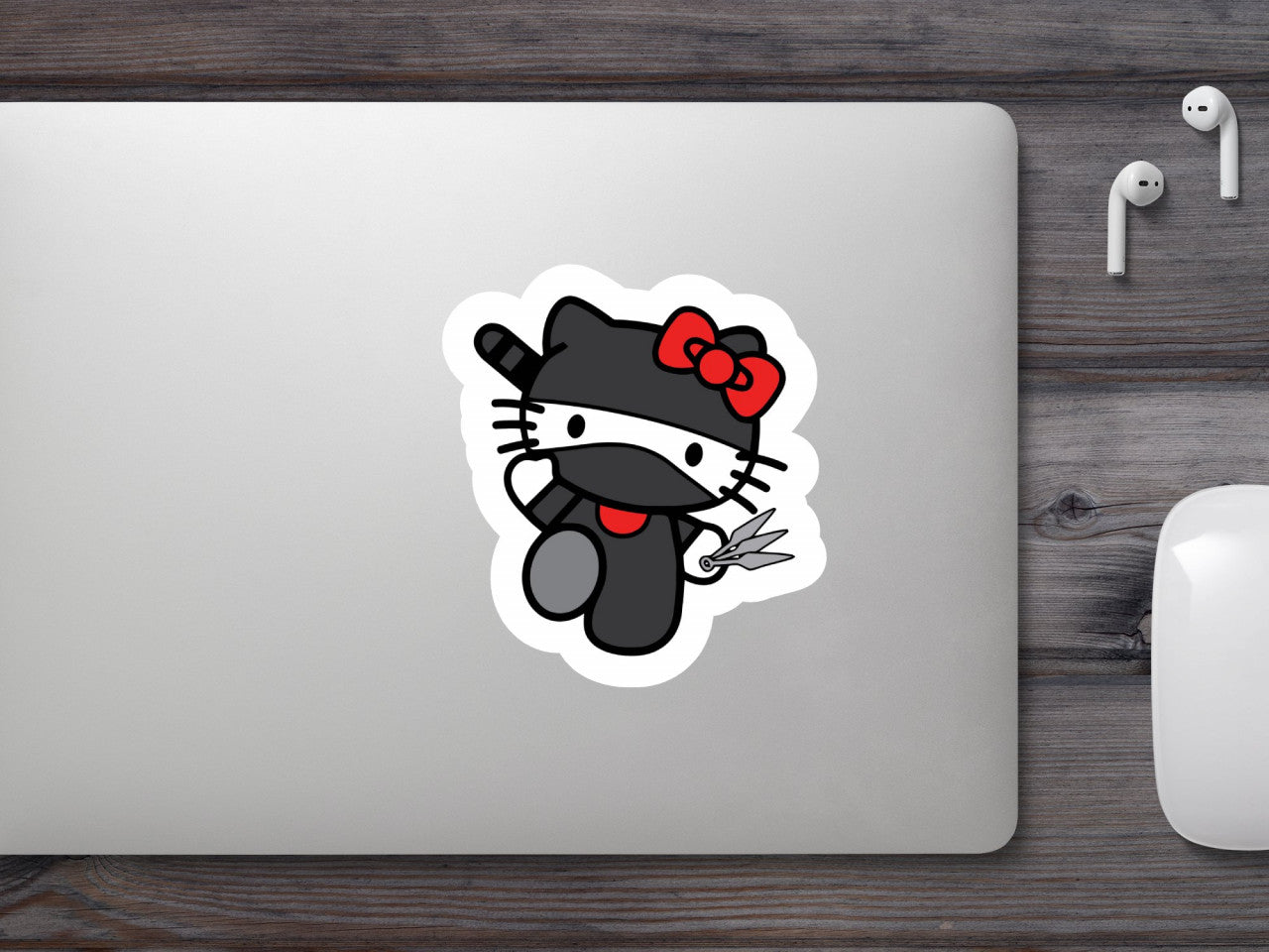 Set 5 bucati, Sticker decorativ, Hello Kitty ninja, Rezistent la apa, NO9642, 6 cm, Multicolor