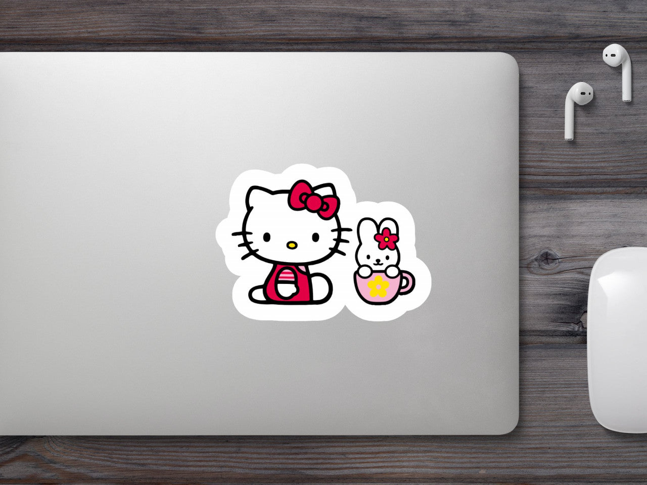 Set 5 bucati, Sticker decorativ, Hello Kitty si Cathy Bunny, Rezistent la apa, NO9645, 6 cm, Multicolor