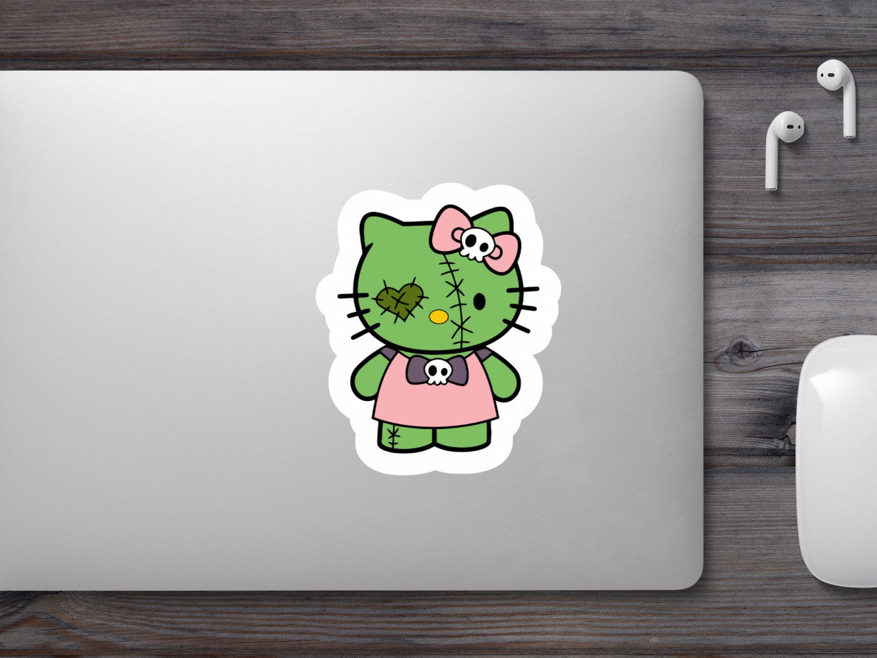 Set 5 bucati, Sticker decorativ, Hello Kitty zombi, Rezistent la apa, NO9654, 6 cm, Multicolor