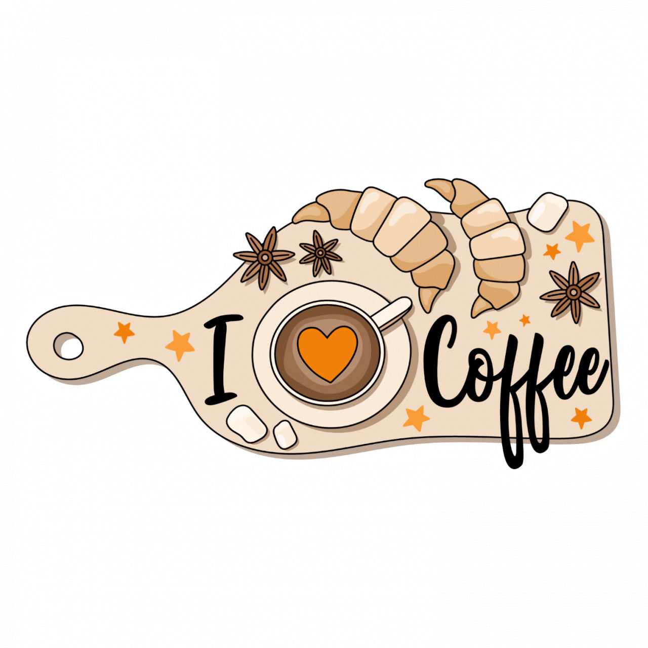 Set 5 bucati, Sticker decorativ, I Love Coffee, Rezistent la apa, NO9693, 6 cm, Multicolor