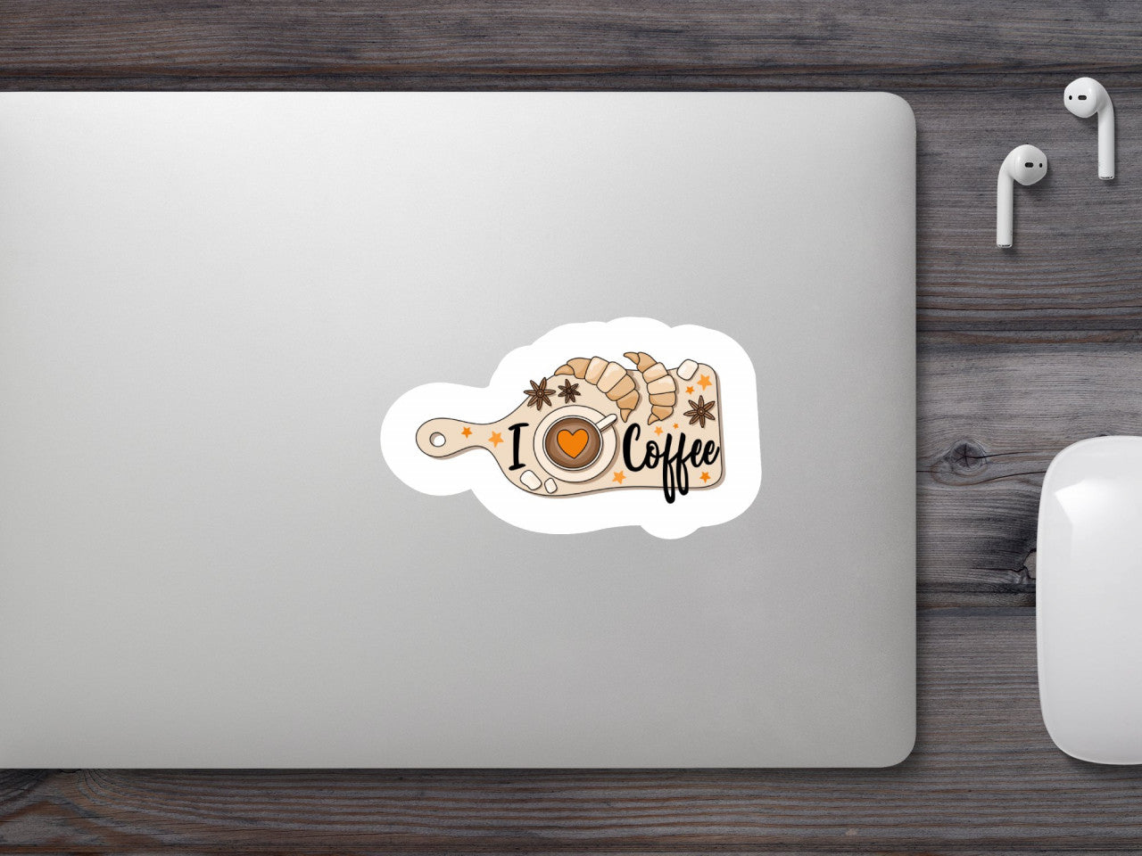 Set 5 bucati, Sticker decorativ, I Love Coffee, Rezistent la apa, NO9693, 6 cm, Multicolor