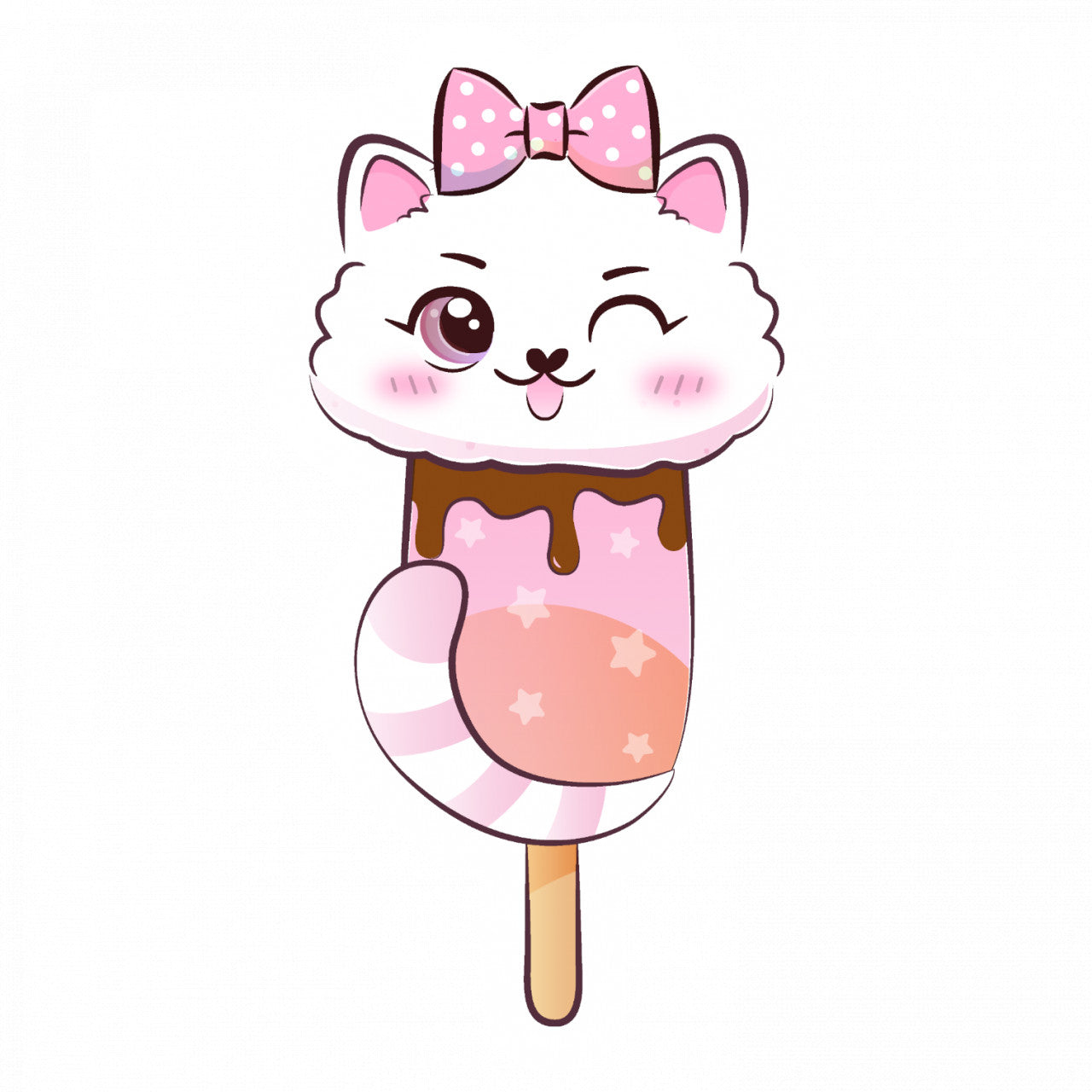 Set 5 bucati, Sticker decorativ, Ice cream cat, Rezistent la apa, NO9711, 6 cm, Multicolor