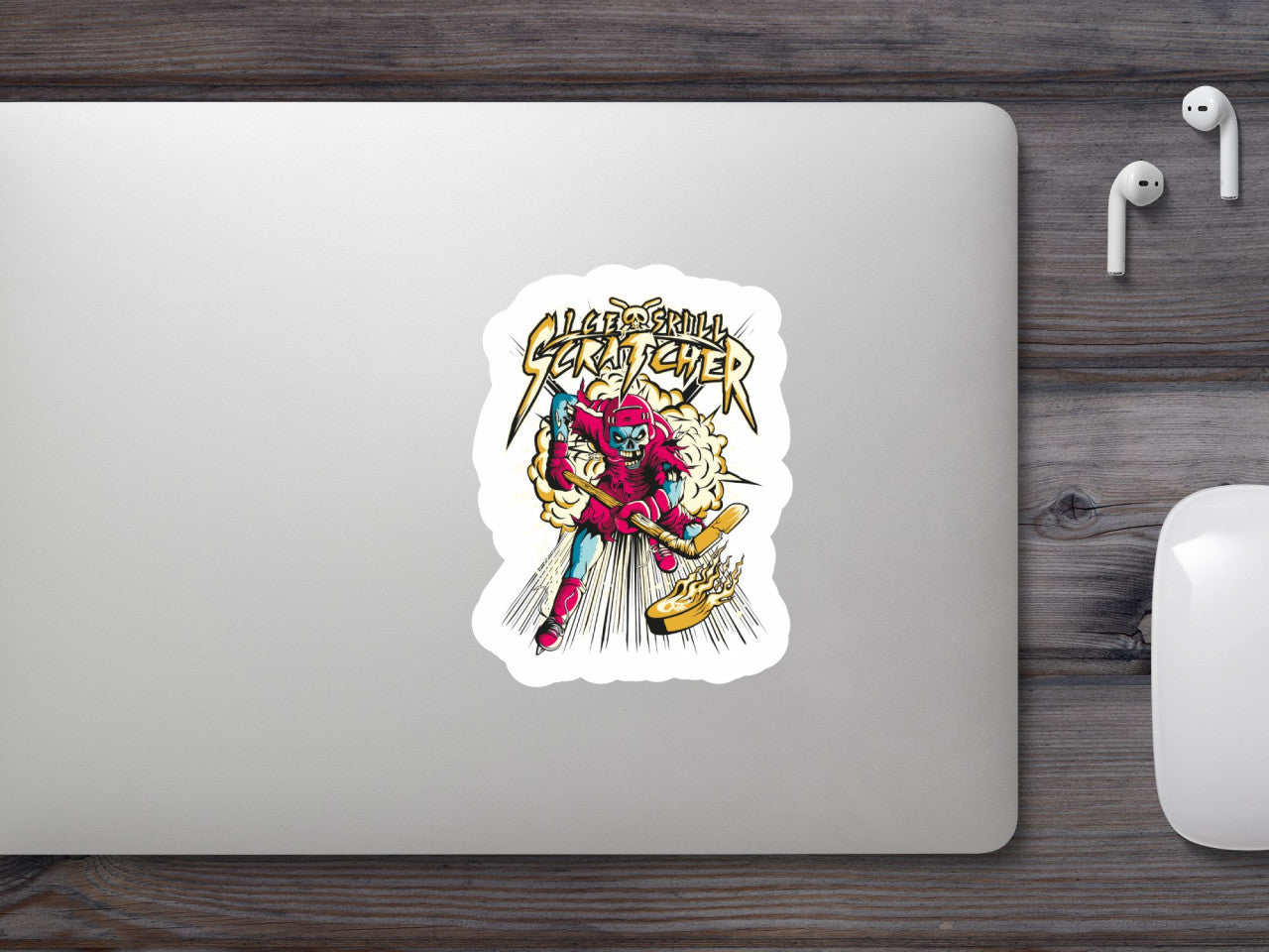 Set 5 bucati, Sticker decorativ, Ics Skull Scratcher Logo, Rezistent la apa, NO9723, 6 cm, Multicolor