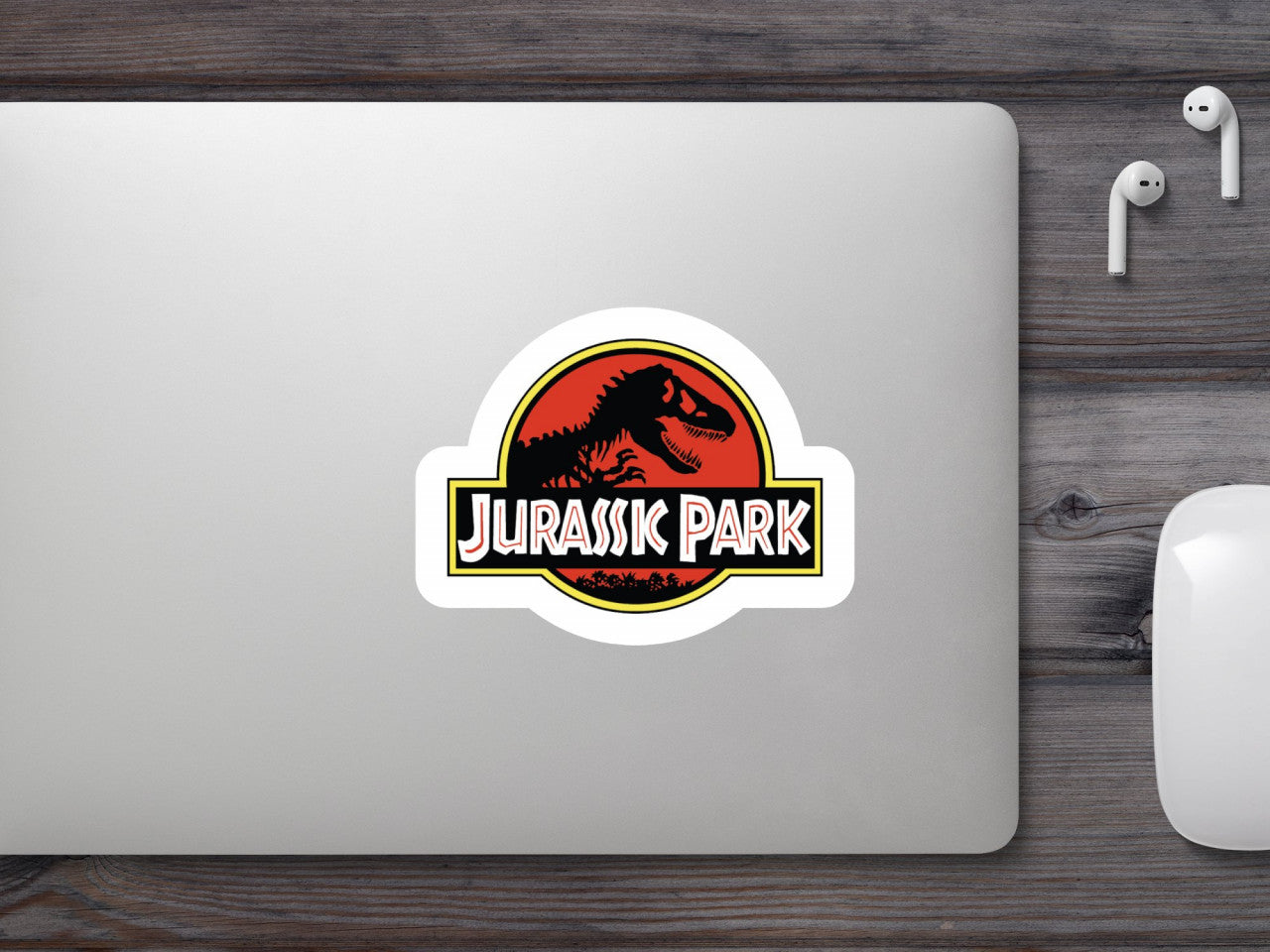 Set 5 bucati, Sticker decorativ, Jurassic Park Logo, Rezistent la apa, NO9828, 6 cm, Multicolor