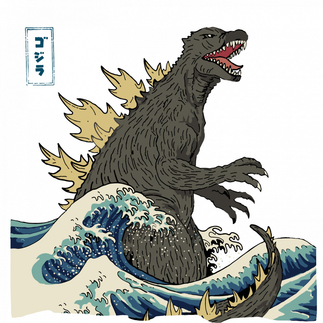 Set 5 bucati, Sticker decorativ, King of the Monsters Godzilla in valuri, Rezistent la apa, NO9850, 6 cm, Multicolor