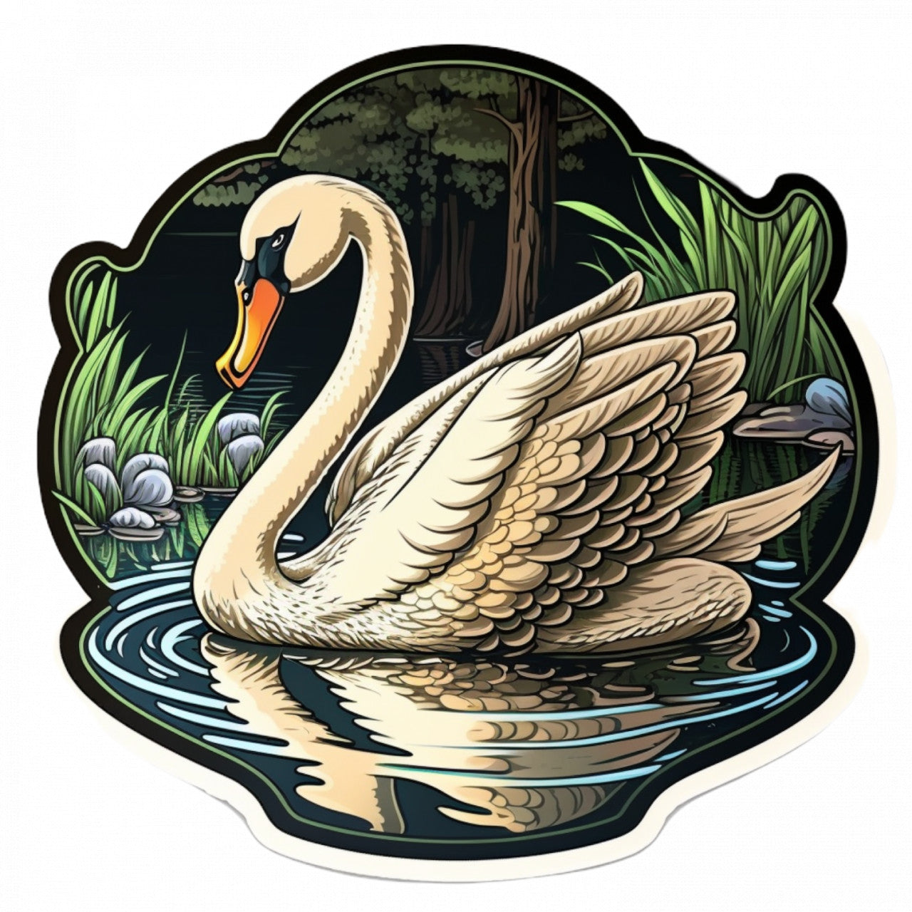 Set 5 bucati, Sticker decorativ, Lebada pe lac, Rezistent la apa, NO9880, 6 cm, Multicolor