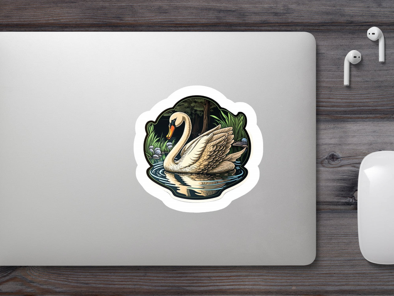 Set 5 bucati, Sticker decorativ, Lebada pe lac, Rezistent la apa, NO9880, 6 cm, Multicolor