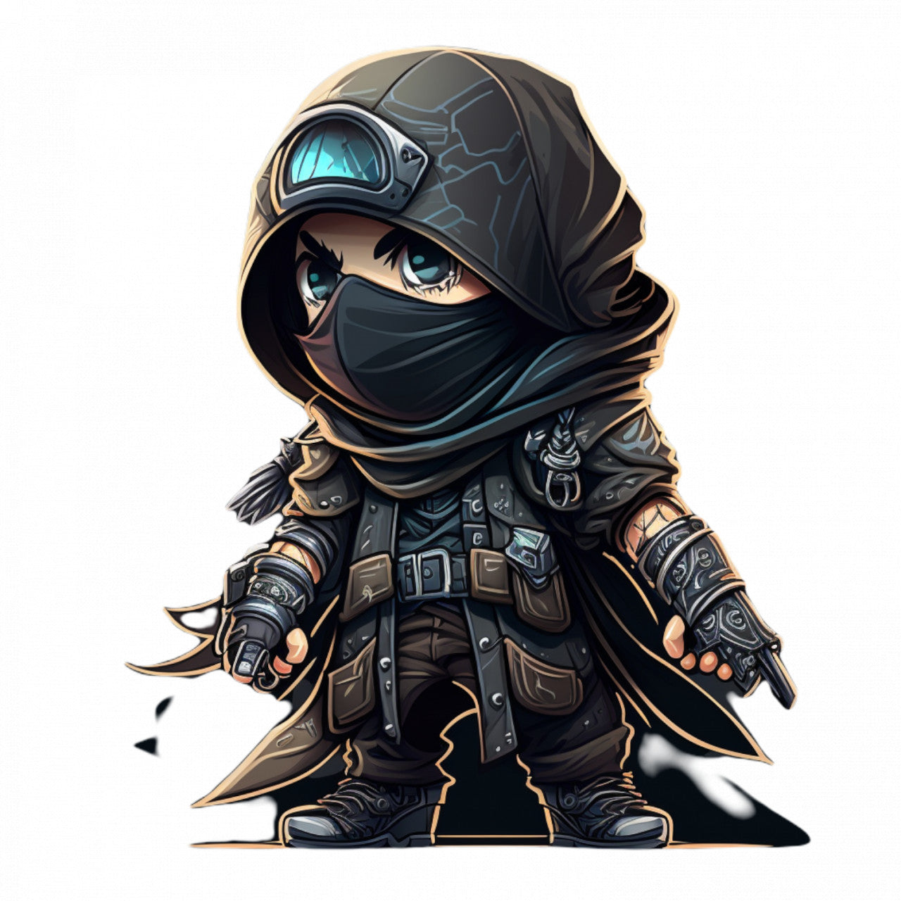 Set 5 bucati, Sticker decorativ, Luptatoare ninja cu cascheta, Rezistent la apa, NO9942, 6 cm, Multicolor