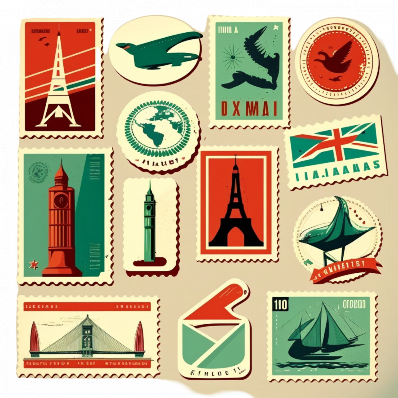 Set 5 bucati, Sticker decorativ, Magneti de frigider cu timbre, Rezistent la apa, NO9960, 6 cm, Multicolor