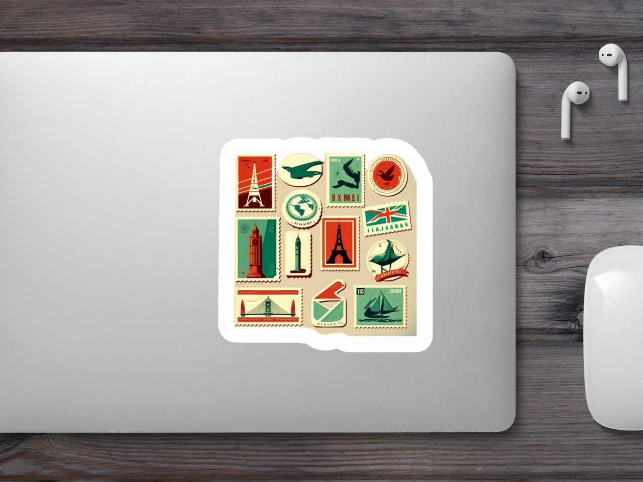 Set 5 bucati, Sticker decorativ, Magneti de frigider cu timbre, Rezistent la apa, NO9960, 6 cm, Multicolor