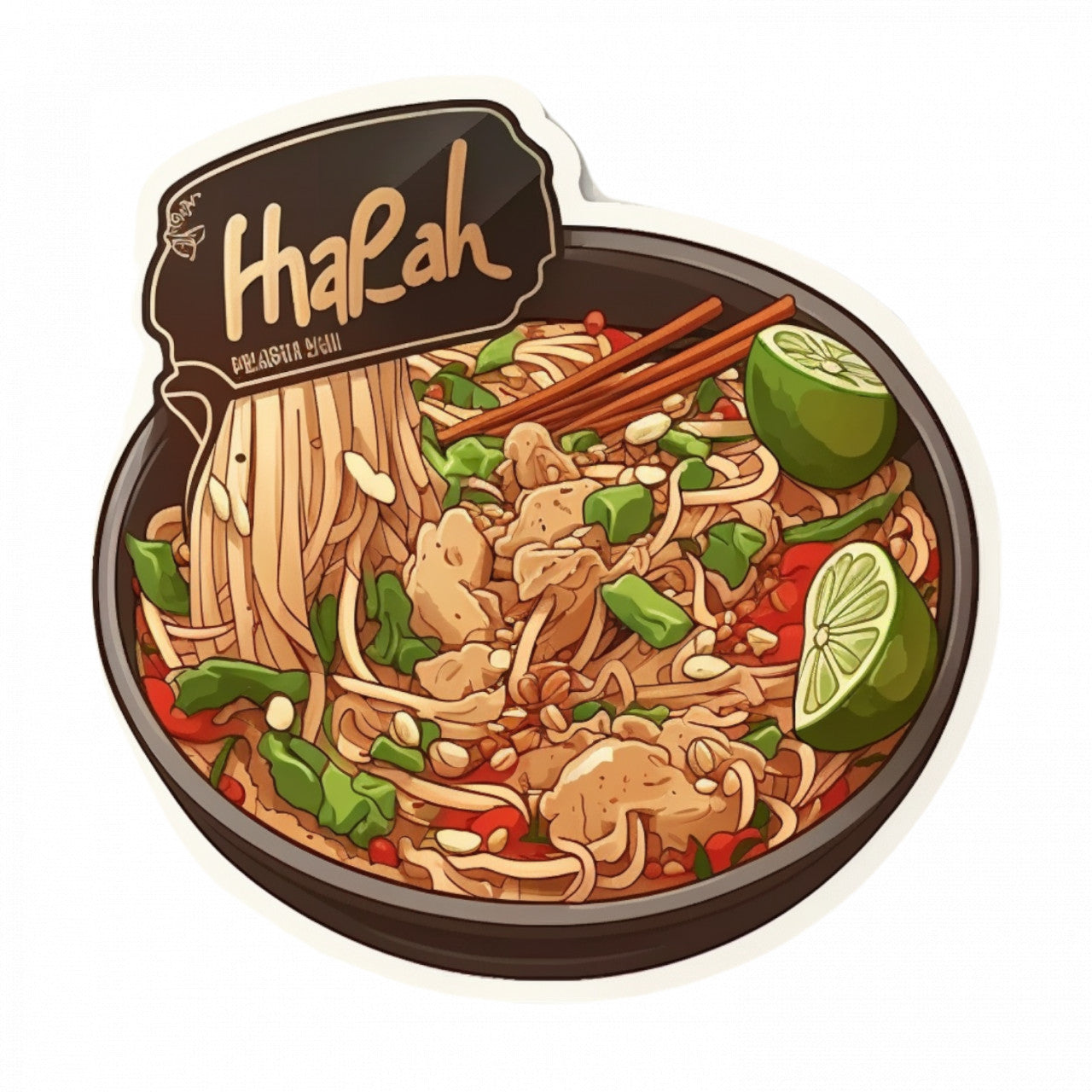 Set 5 bucati, Sticker decorativ, Mancare tailandeza cu lamaie, Rezistent la apa, NO9964, 6 cm, Multicolor