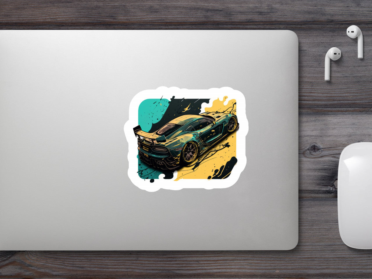 Set 5 bucati, Sticker decorativ, Masina de curse metalizata, Rezistent la apa, NO10003, 6 cm, Multicolor