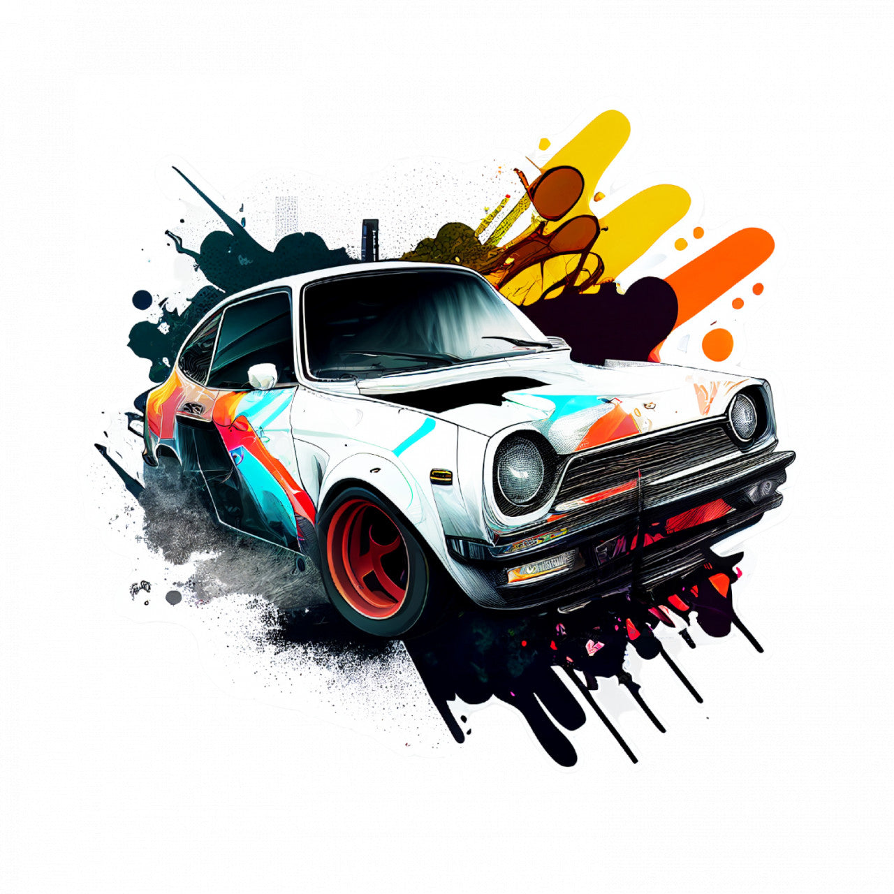 Set 5 bucati, Sticker decorativ, Masina drift, Rezistent la apa, NO10010, 6 cm, Multicolor