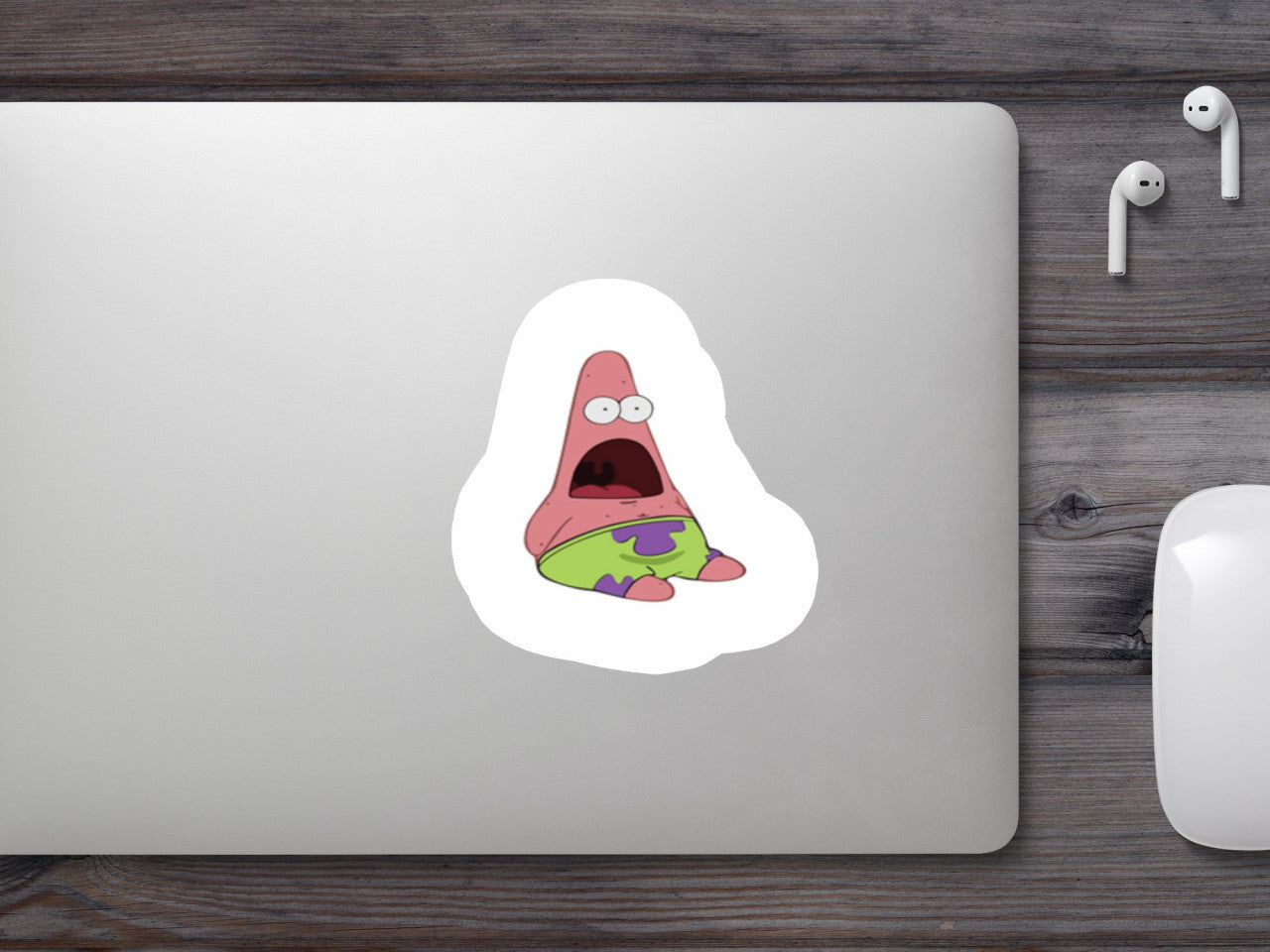 Set 5 bucati, Sticker decorativ, Meme Patrick Star surprins, Rezistent la apa, NO10042, 6 cm, Multicolor