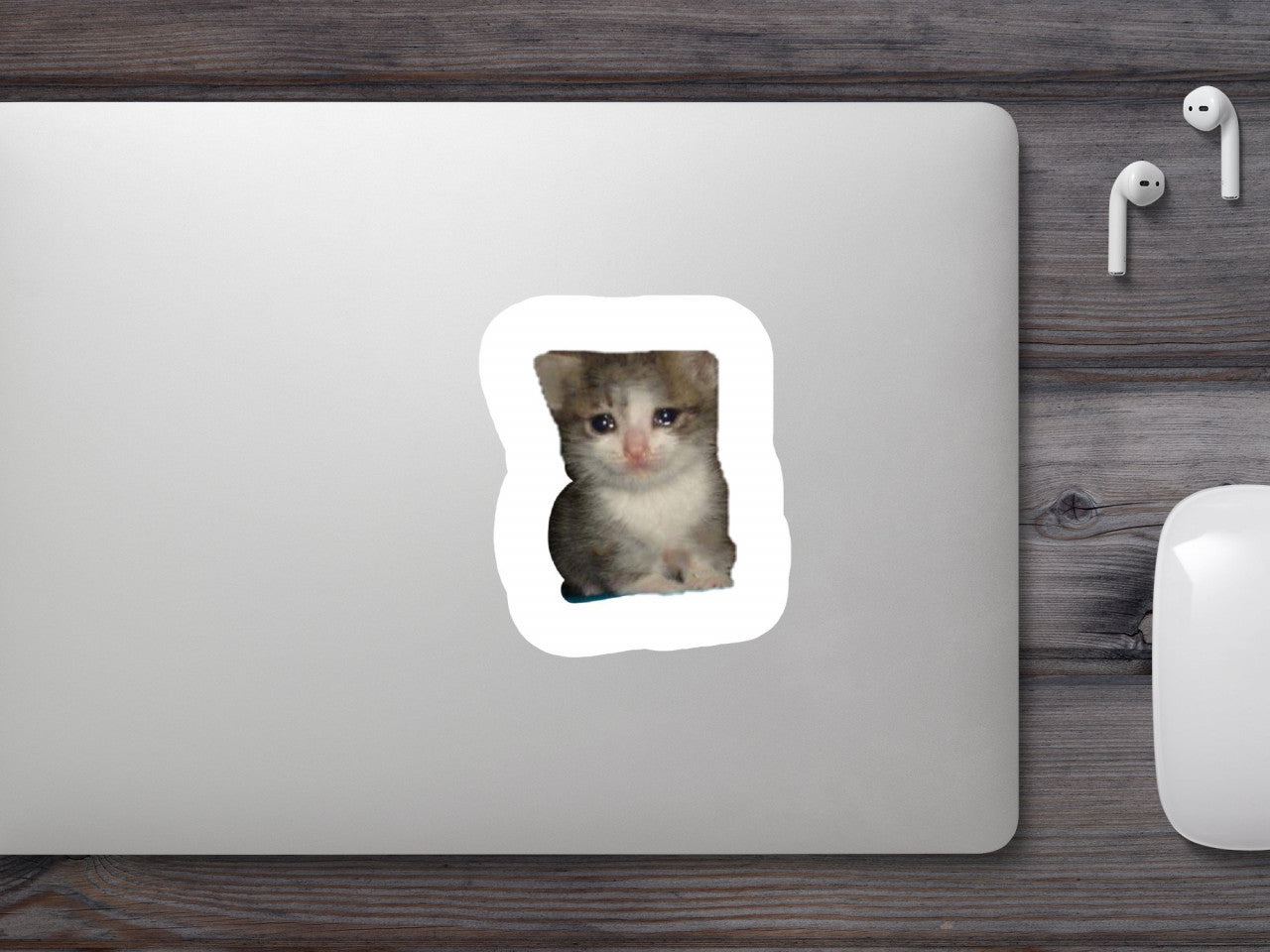 Set 5 bucati, Sticker decorativ, Meme Pisica care pl��nge, Rezistent la apa, NO10054, 6 cm, Multicolor