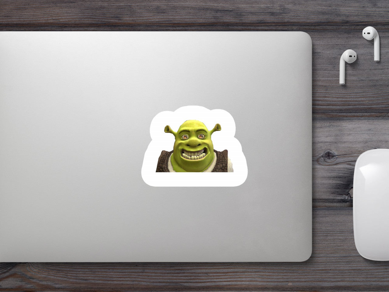 Set 5 bucati, Sticker decorativ, Meme Shrek Zmabet larg, Rezistent la apa, NO10060, 6 cm, Multicolor