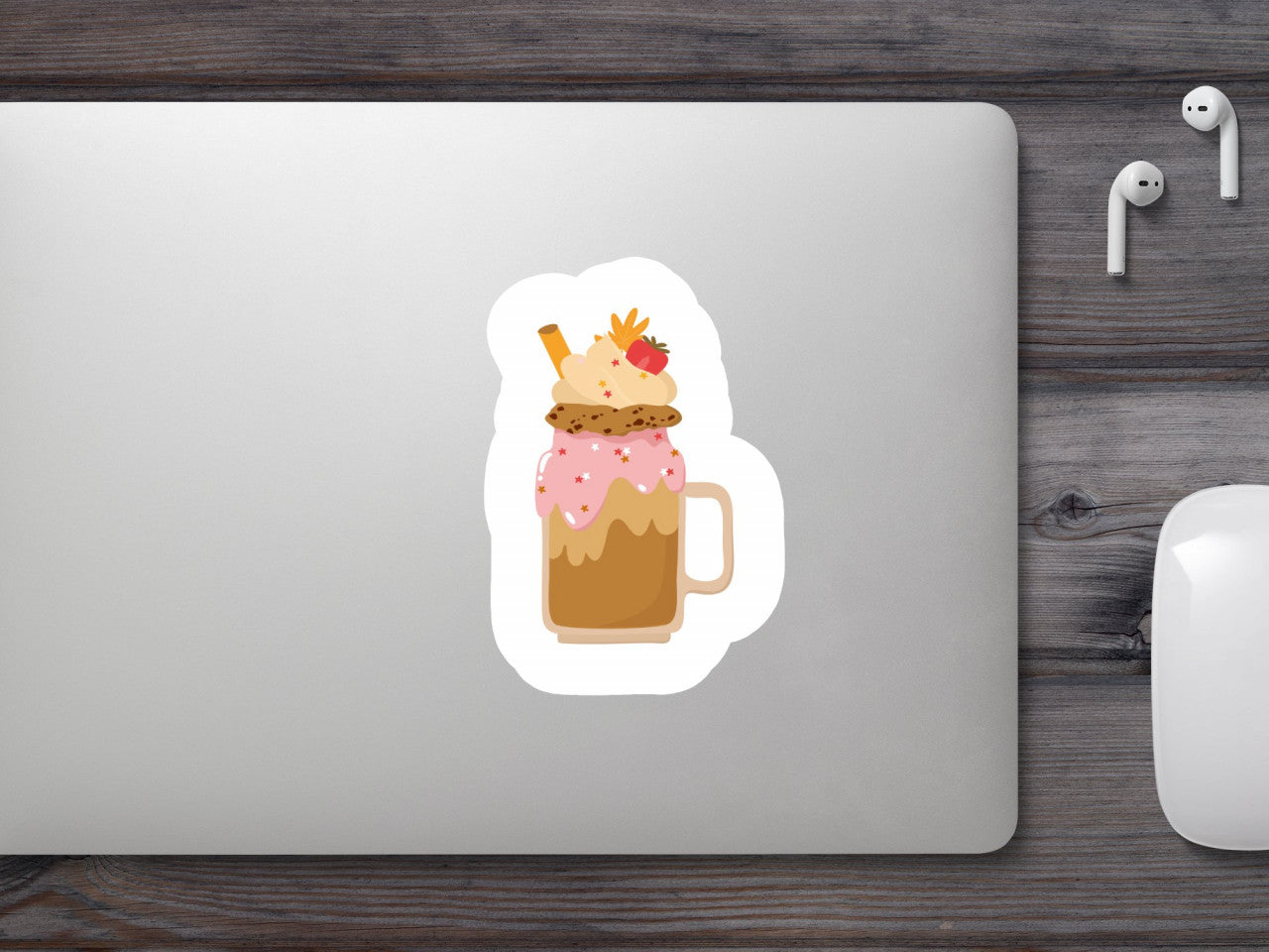 Set 5 bucati, Sticker decorativ, Milkshake cu capsuni, Rezistent la apa, NO8128, 6 cm, Multicolor