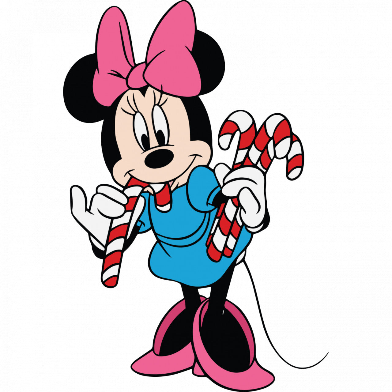 Set 5 bucati, Sticker decorativ, Minnie Mouse cu acadele in gura, Rezistent la apa, NO8148, 6 cm, Multicolor