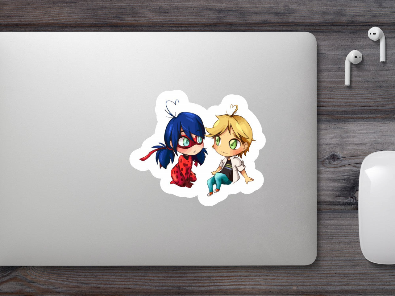 Set 5 bucati, Sticker decorativ, Miraculous Ladybug si Adrien, Rezistent la apa, NO8168, 6 cm, Multicolor