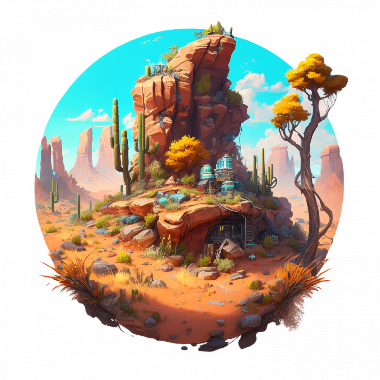 Set 5 bucati, Sticker decorativ, Munte de piatra in desert, Rezistent la apa, NO8192, 6 cm, Multicolor