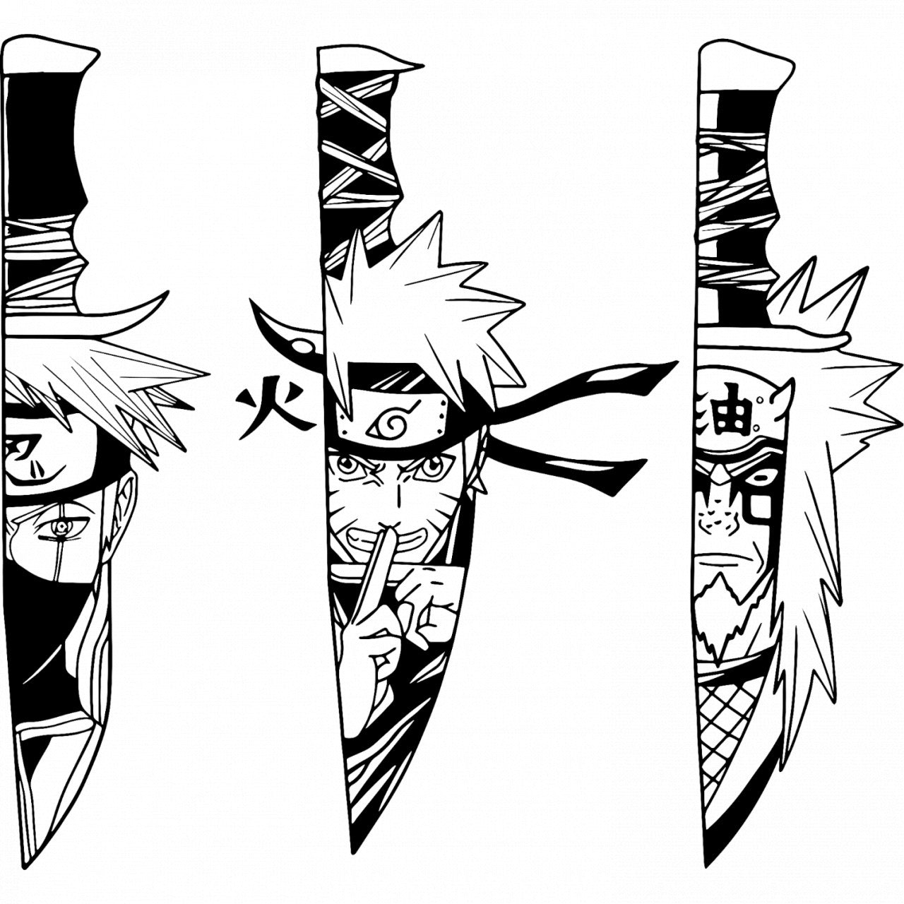 Set 5 bucati, Sticker decorativ, Naruto Trei cutite, Rezistent la apa, NO8238, 6 cm, Multicolor