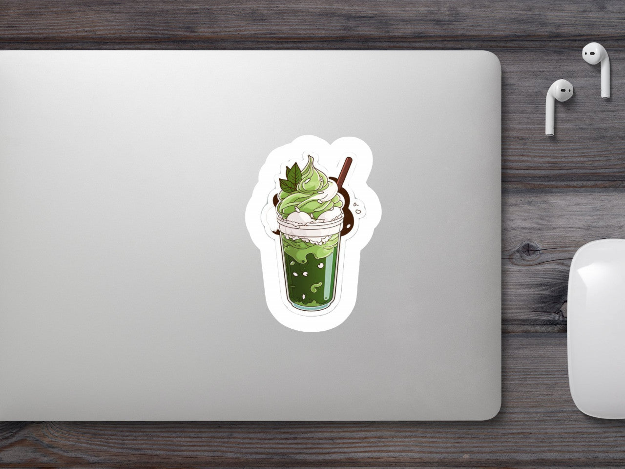 Set 5 bucati, Sticker decorativ, Pahar cu matcha latte cu gheata, Rezistent la apa, NO10088, 6 cm, Multicolor