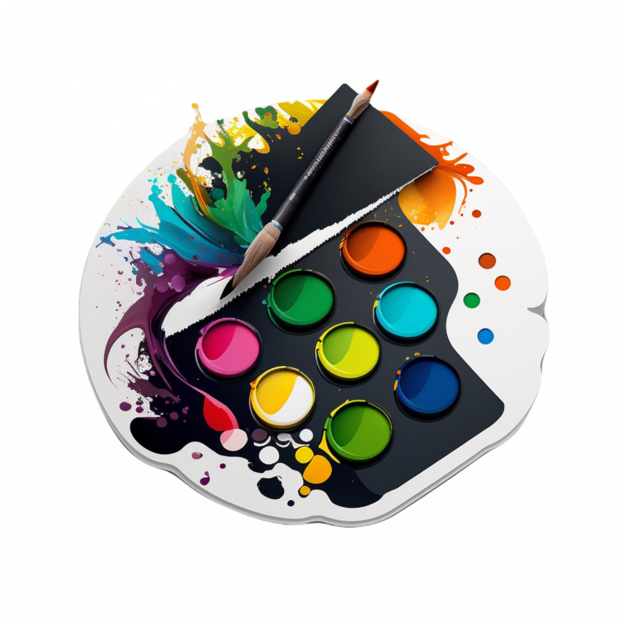 Set 5 bucati, Sticker decorativ, Paleta de pictura cu pensula dubla, Rezistent la apa, NO10097, 6 cm, Multicolor