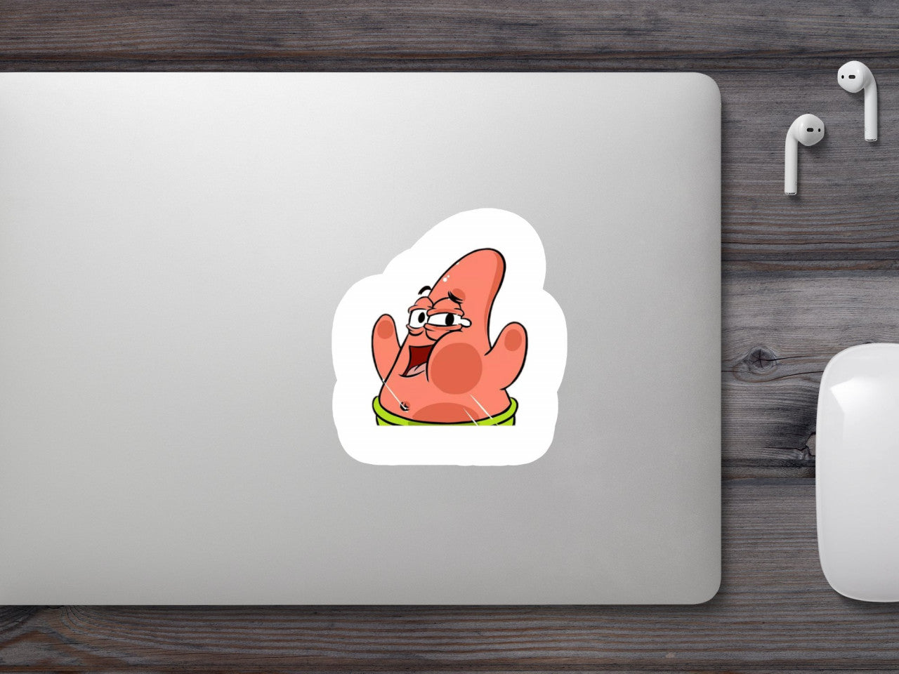 Set 5 bucati, Sticker decorativ, Patrick Star cu mainile sus Meme, Rezistent la apa, NO10119, 6 cm, Multicolor