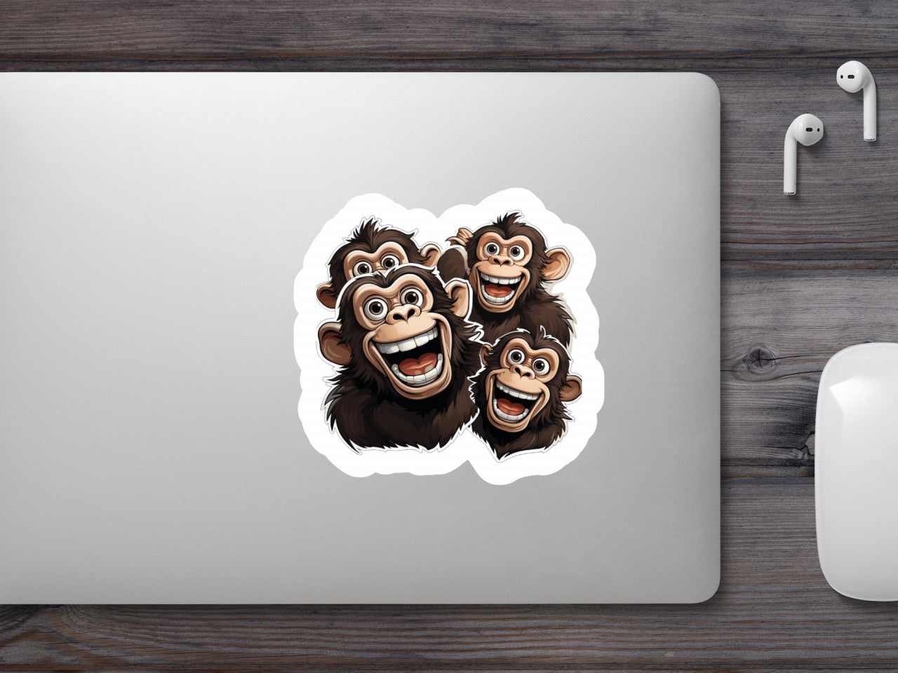 Set 5 bucati, Sticker decorativ, Patru maimute haioase, Rezistent la apa, NO10124, 6 cm, Multicolor