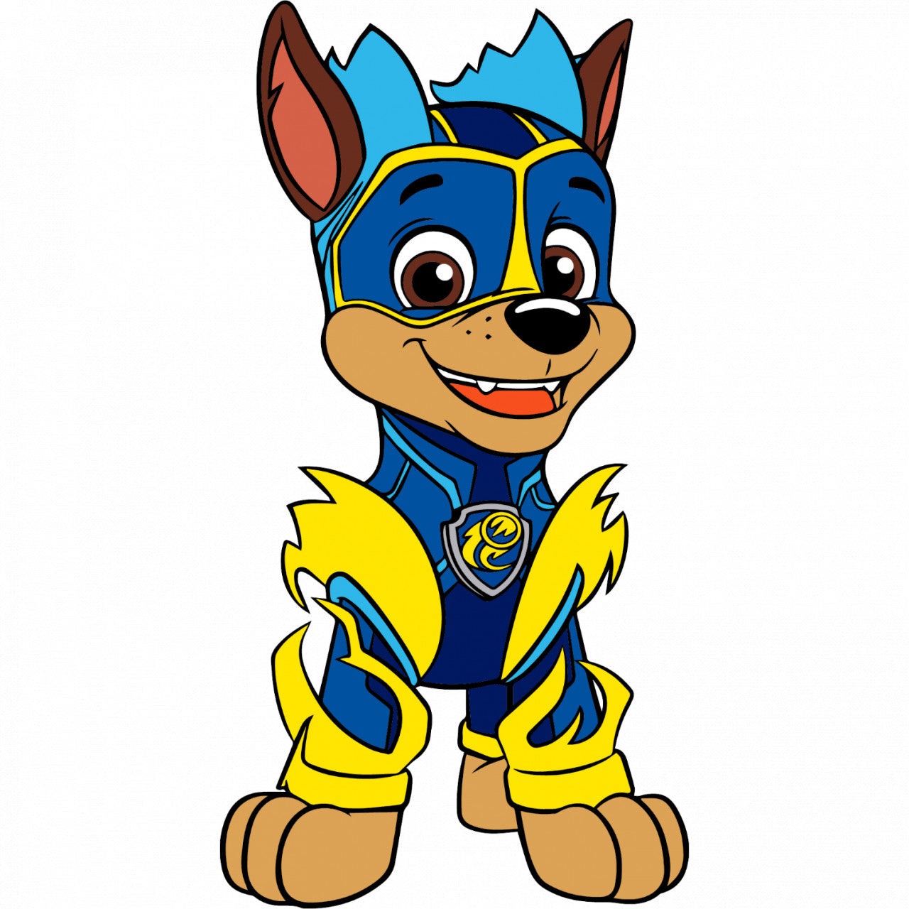 Set 5 bucati, Sticker decorativ, Paw Patrol Chase in costum de super erou, Rezistent la apa, NO10128, 6 cm, Multicolor