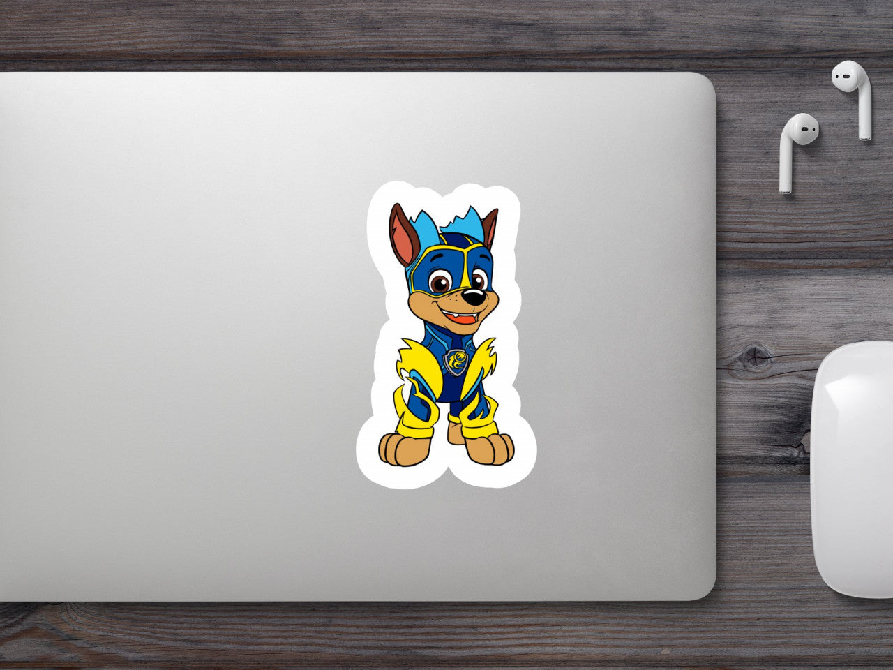 Set 5 bucati, Sticker decorativ, Paw Patrol Chase in costum de super erou, Rezistent la apa, NO10128, 6 cm, Multicolor