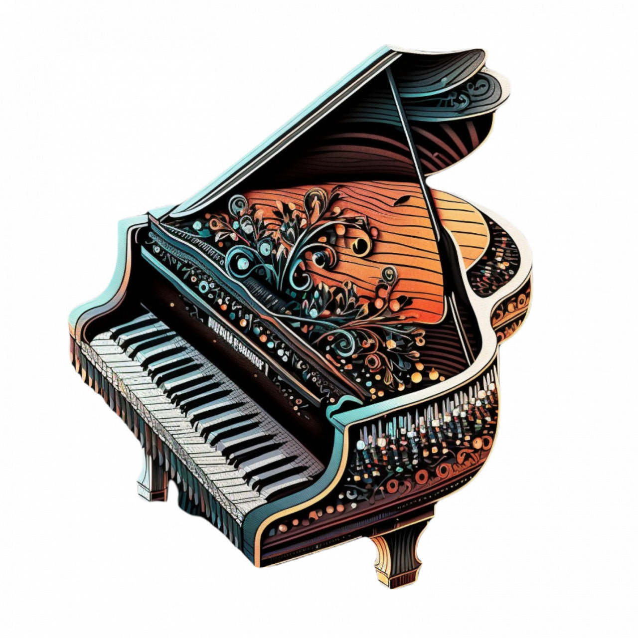 Set 5 bucati, Sticker decorativ, Pianul stilizat, Rezistent la apa, NO10160, 6 cm, Multicolor